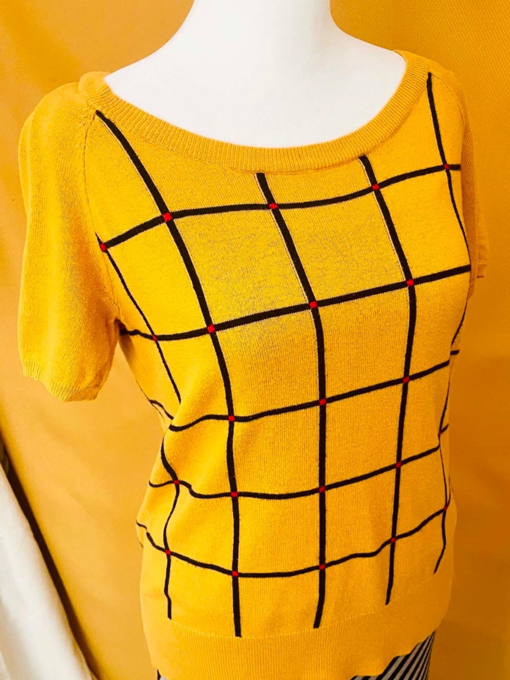 💛 Yellow Windowpane Knit Top